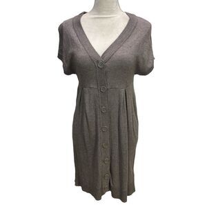 H&M Size S Brown Knit Front full Button Mini Dress Woman Wool blend Empire Waist